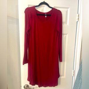 Red long sleeve cotton dress in Large